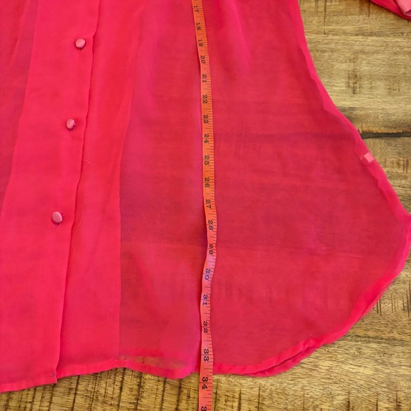 Vintage Victorias Secret Sleep Shirt M Neon Pink Sheer Satin Gold Label Pajamas - Picture 12 of 12